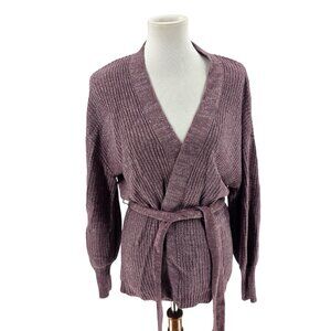 Nine West Womens Belted Open Front Cardigan Sweater M Acrylic Rayon Mauve